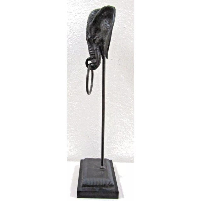 Vintage Bronze Elephant Head With Ring Towel Holder on Stand For Sale - Image 4 of 10
