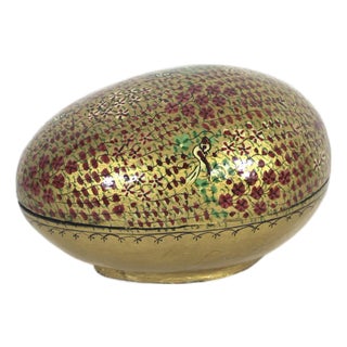Large Vintage Kashmir Egg Shaped Hand Painted Lacquered Trinket Box For Sale