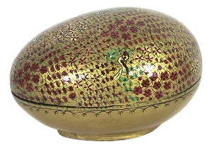 Large Vintage Kashmir Egg Shaped Hand Painted Lacquered Trinket Box