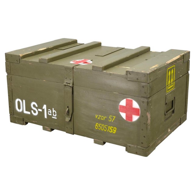 Original military medical storage chest manufactured in Czechoslovakia during the 1950s and marked as Vzor 57. Designed...