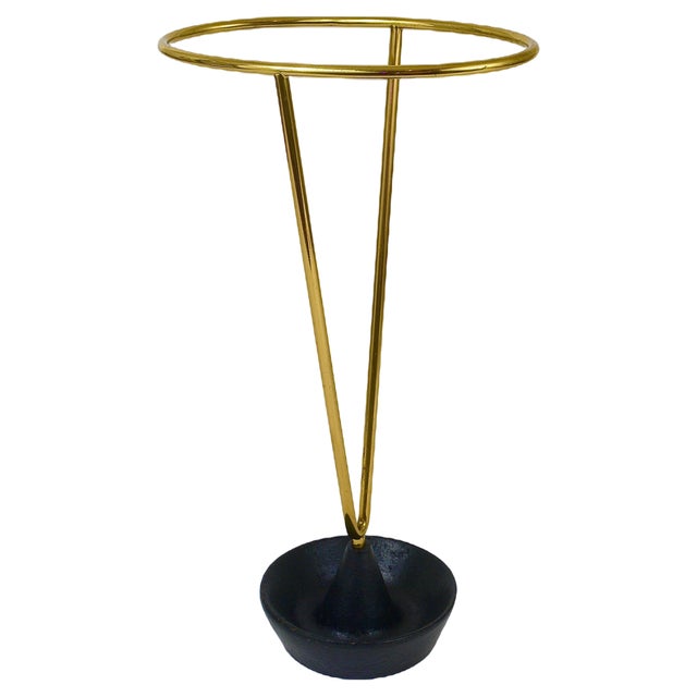 Mid-Century Brass and Cast Iron Umbrella Stand in the style of Carl Auböck, Austria, 1950s For Sale