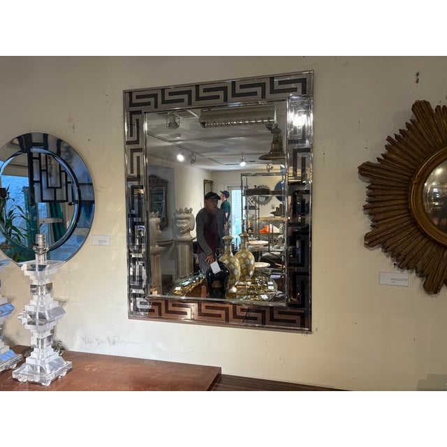1980s 1980s Greek Key Chrome Mirror For Sale - Image 5 of 6