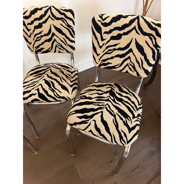Vintage Chrome Dinette Chairs in Tiger Chenille - Set of 3 For Sale In Detroit - Image 6 of 10