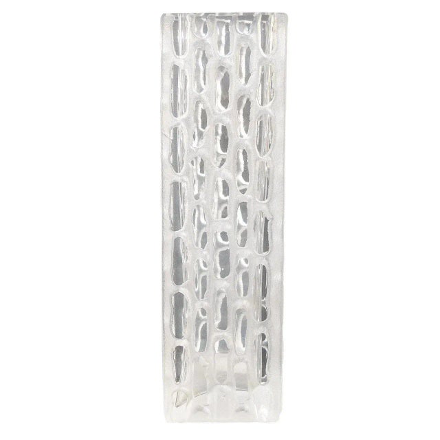 Peill & Putzler 1970s Germany Heavy square lead crystal vase in an etched bas relief design in alternating clear and...
