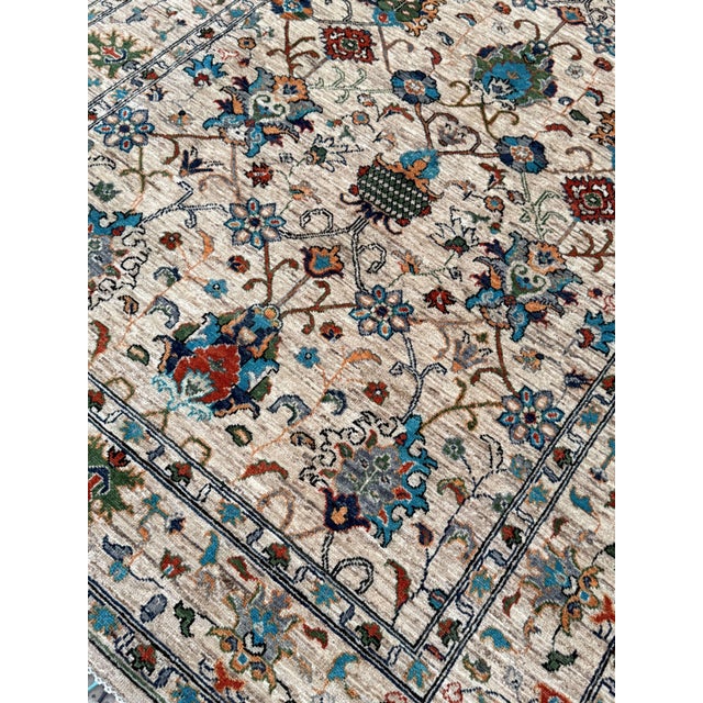 Ivory Vase Design Area Rug, Hand-Knotted Wool, Floral, 6x8, Ivory & Turquoise For Sale - Image 8 of 12