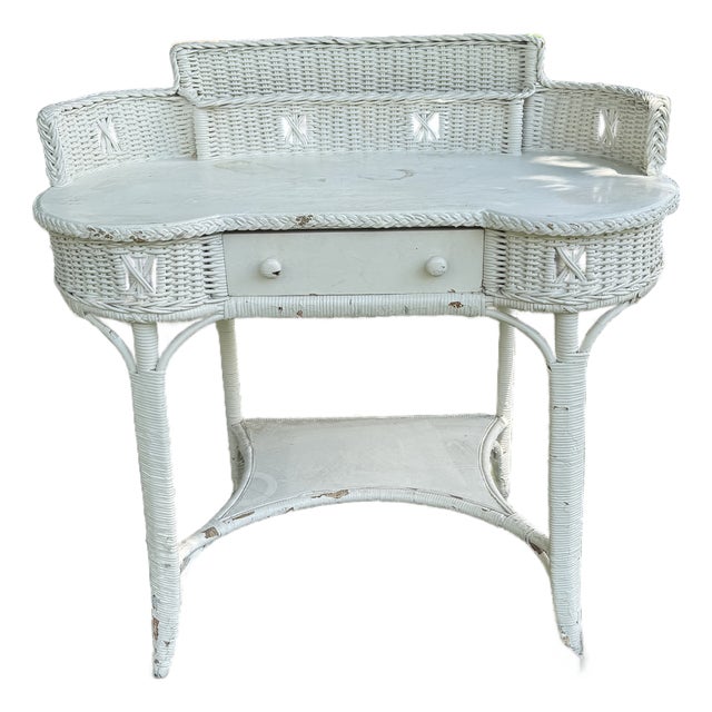 White Wicker Desk For Sale