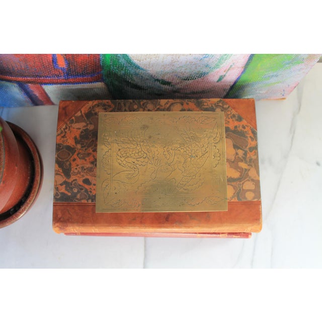 Wood Vintage Etched Brass Chinese Trinket Box W/ Dragon Motif For Sale - Image 7 of 11