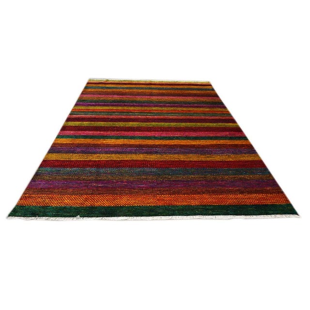 Indian Modern Sari Silk Ikat 9x12 Vibrant Multicolor Handmade Area Rug #9902755