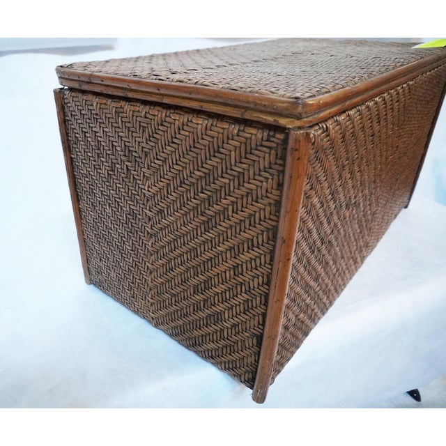 1990s Large Herringbone Woven Rattan Chest For Sale - Image 13 of 13
