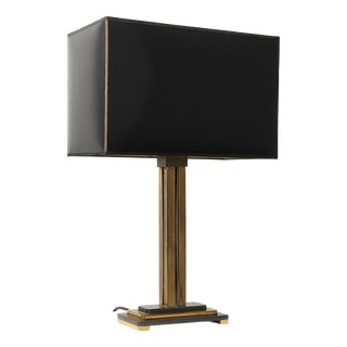 Brass Table Lamp with Black Rectangular Shade from Deknudt, Belgium, 1970s For Sale