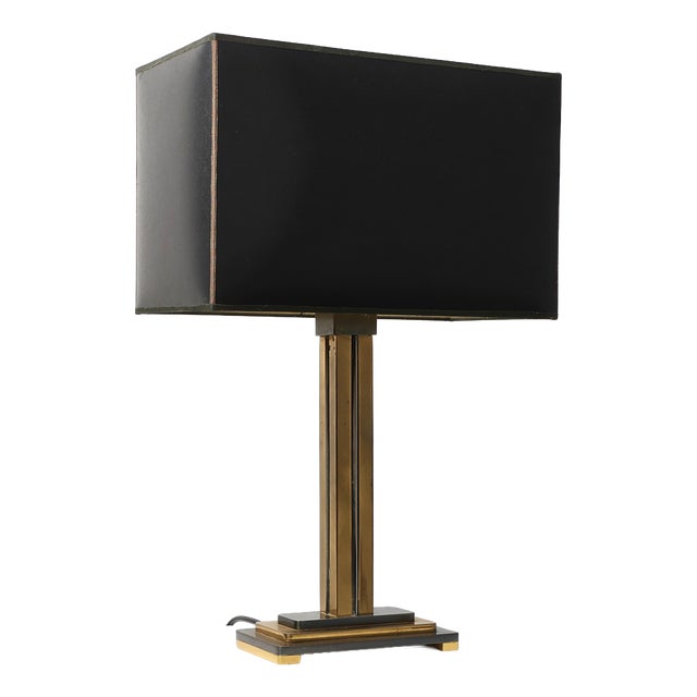 Brass Table Lamp with Black Rectangular Shade from Deknudt, Belgium, 1970s For Sale