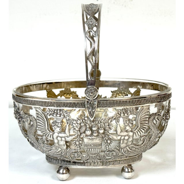 Empire Style Silver & Crystal Swing-Handle Basket with Sphinx Decoration, Continental, circa 1820–1850 Measurements: 7"...