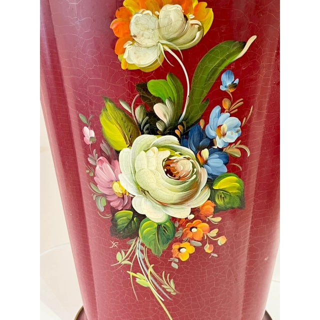 Vintage French Provincial Red Tole Floral Hand-Painted Umbrella or Walking Stick Stand For Sale - Image 11 of 12