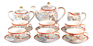 Lithophane Geisha Tea Set for Six from Kutani, 1940s, Set of 15