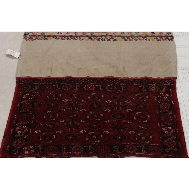 Tribal Antique Russian Tribal Bag and Textile in Beige and Burgundy, From Rug & Kilim For Sale - Image 3 of 7