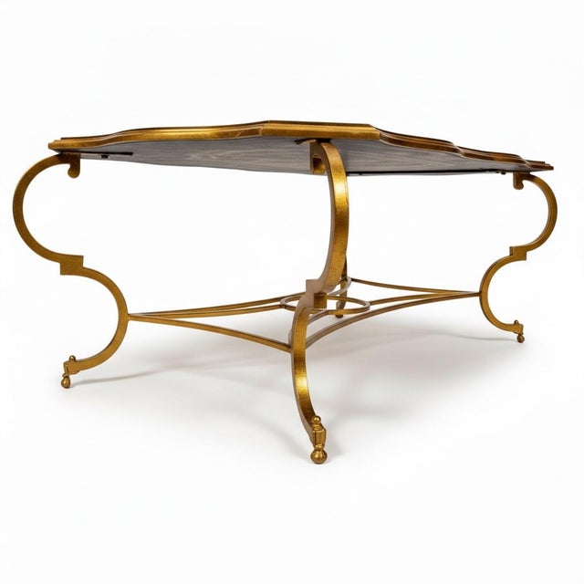 1980s Chinoiserie Tray Form Chinoiserie Gilt Metal Coffee Table Att. Maitland-Smith For Sale - Image 5 of 7