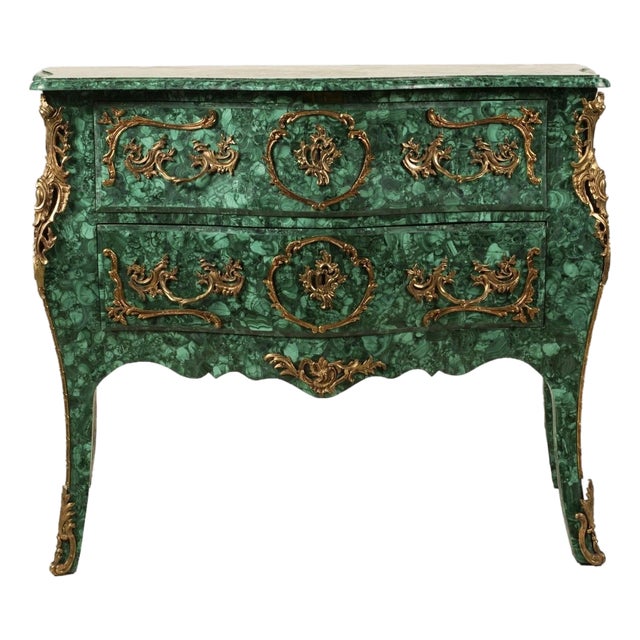 Louis XV Style Malachite & Ormolu Mounted Chest of Drawers Commode For Sale