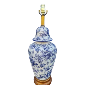 Vintage Chinoiserie Blue White Floral Ginger Jar Ceramic Table Lamp