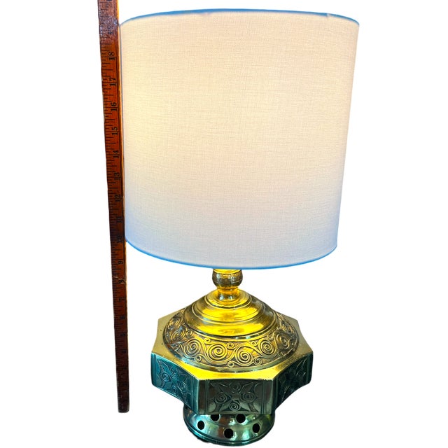 Mid 20th Century Moroccan Moorish Engraved Brass Oil Lamp-Form Table Lamp For Sale - Image 9 of 10