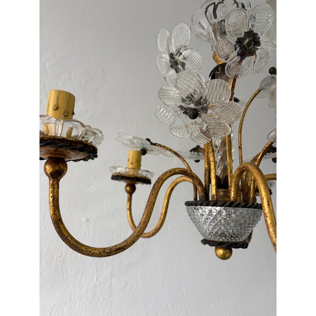 Glass French Maison Bagues Style Murano Flowers Crystal Chandelier Rare C 1950 For Sale - Image 7 of 12