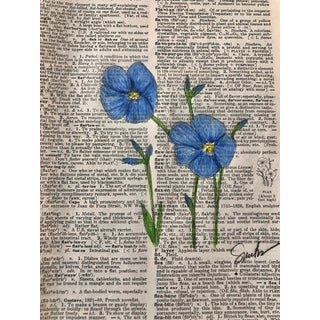 "Flax" Original Contemporary Colored Pencil Drawing on Vintage Dictionary Page For Sale