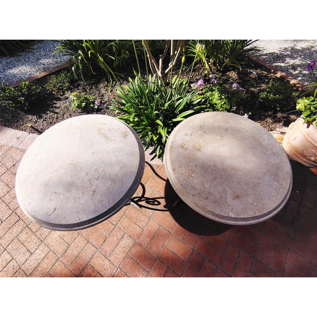 2000 - 2009 A Pair of Travertine Stone Top Iron Side Tables For Sale - Image 5 of 18