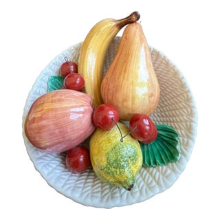 1960s Italian Trompe l'Oeil Fruit Bowl in White Rope Basket For Sale