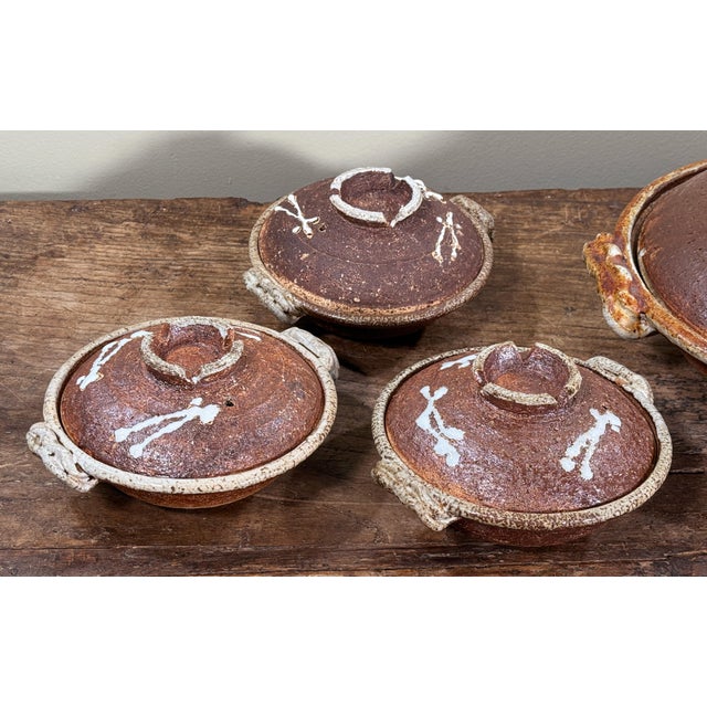 Vintage Traditional Japanese Donabe Lidded Serving Bowls - Set of 7 For Sale - Image 10 of 17