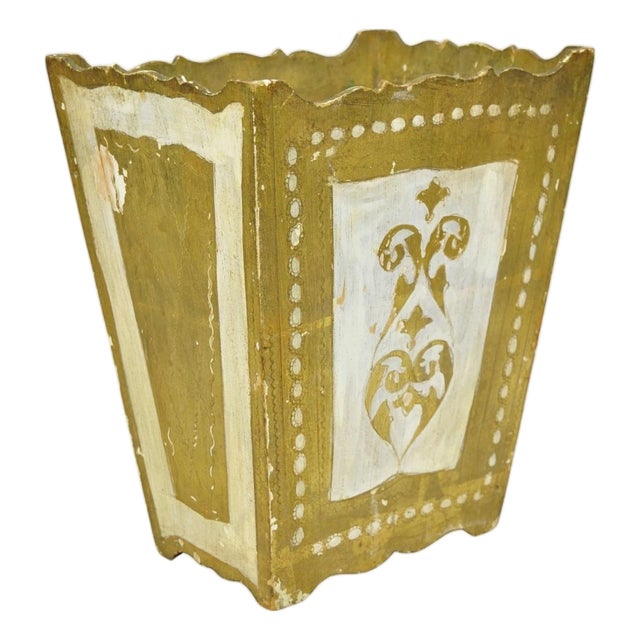 Vintage Italian Florentine Hollywood Regency Gilt Giltwood Wastebasket Trash Can For Sale