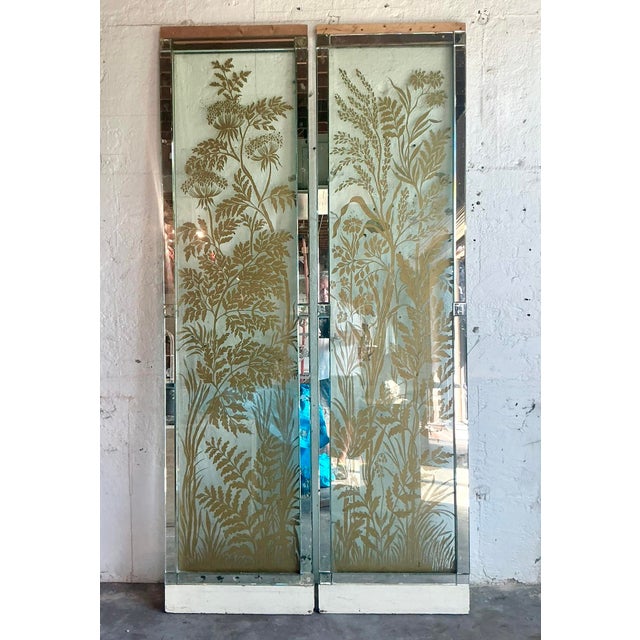 Art Deco Vintage Regency Original Mizner Floral Glass Architectural Panels - A Pair For Sale - Image 3 of 12