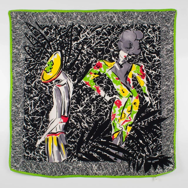 1980s Ted Lapidus Silk Scarf Multicolor Fashion Models Print For Sale - Image 5 of 8