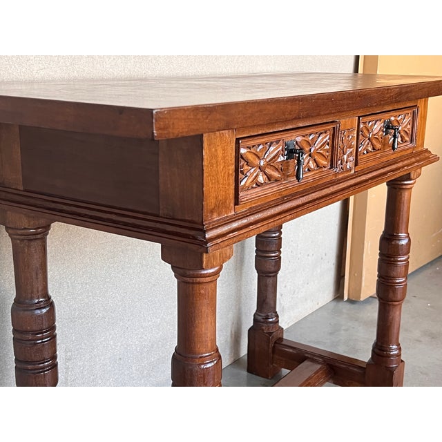 1900 - 1909 Early 20th Century Spanish Carved Console Table With Two Drawers For Sale - Image 5 of 11