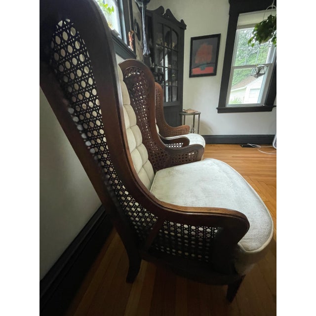 Caned Wingback Velvet Chairs Pair by LeWittes For Sale - Image 4 of 16