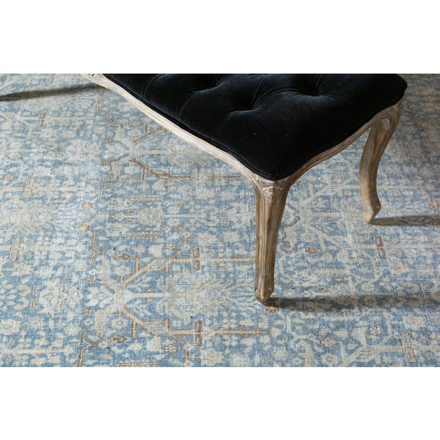 1940s Vintage Allover Blue Botanical Hand-Knotted Wool Rug - 7’11” X 11’5” For Sale In Los Angeles - Image 6 of 11