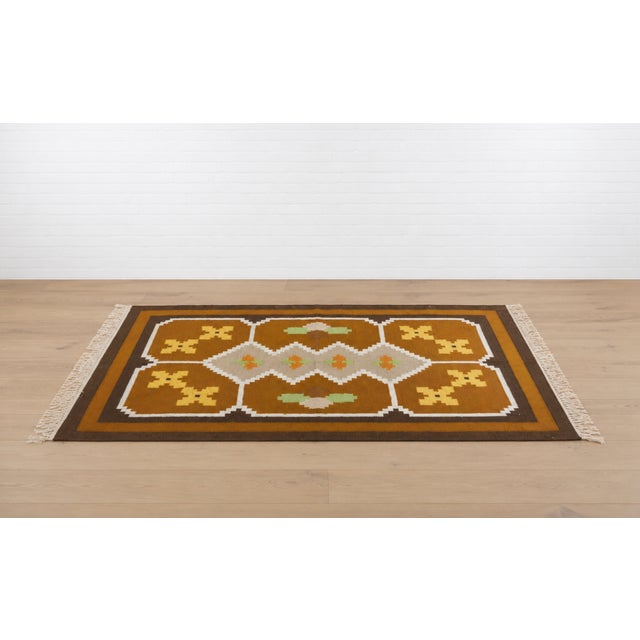 Mid-Century Modern Mid Century Modern Vintage Swedish Handwoven Röllakan Wool Rug | Large 1970’s Scandinavian Geometric Flatweave Carpet For Sale - Image 3 of 9