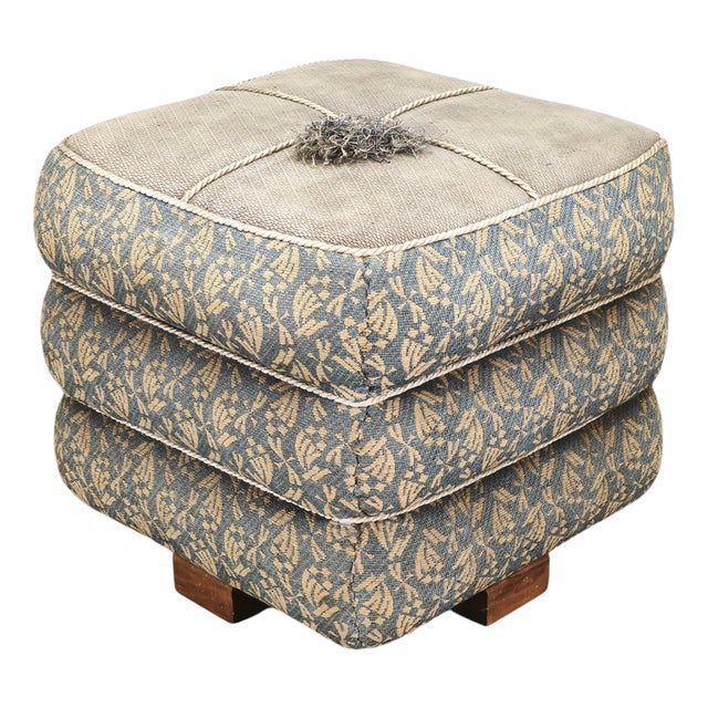 Art Deco Czech Upholstered Walnut Ottoman, 1930s For Sale