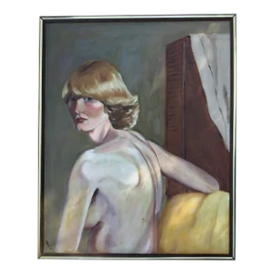 Vintage Oil Painting - Portrait Nude of a Woman - 1977