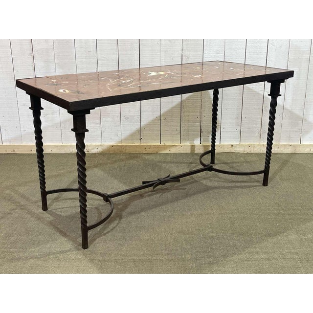Wrought Iron Console Table with Tiled Earthenware Top and Seabed Decoration, 1950s For Sale - Image 18 of 18