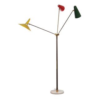 Italian Floor Lamp with Three Colored Aluminum Shades, 1950s For Sale