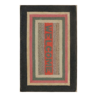 Antique Gift-Sized Hooked Welcome Rug With Polychromatic Borders - Rug & Kilim For Sale