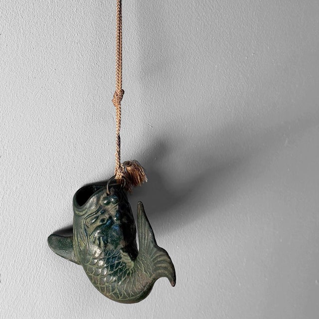 Small Japanese Fish Ikebana Hanging Vase in Patinated Bronze, 1950s For Sale - Image 13 of 17