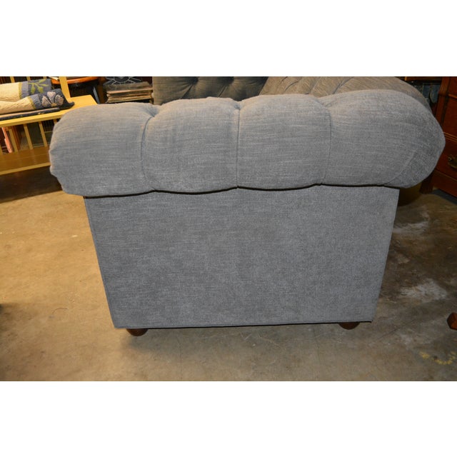 Pottery Barn Gray Tweed Look Tufted Chesterfield Loveseat Sofa Couch Rolled Arms For Sale - Image 11 of 15