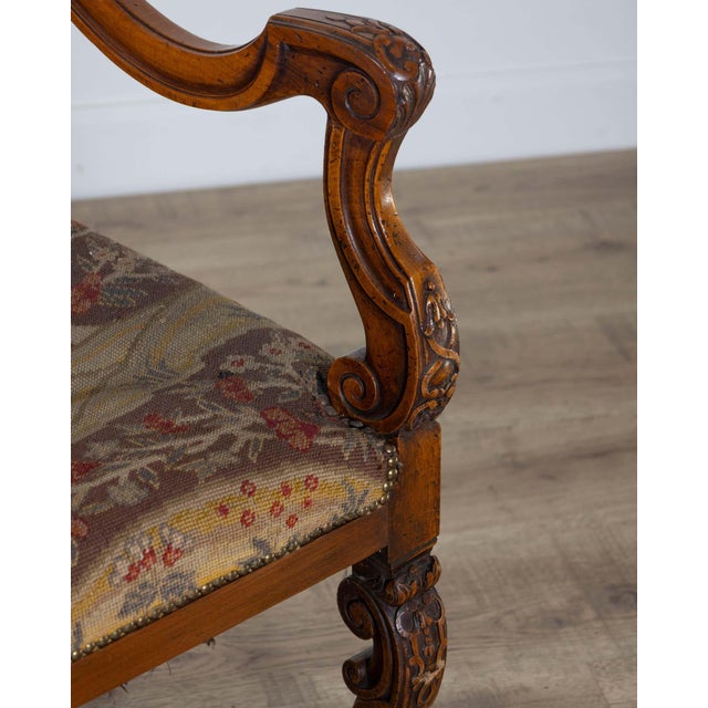 Wood Louis XV Carved Walnut Armchair from Tuscany, 18th Century For Sale - Image 7 of 18