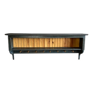 Late 20th Century Early American Style Hand Crafted Extra Long Knotty Pine Wall Rack With Shelves and Pegs For Sale
