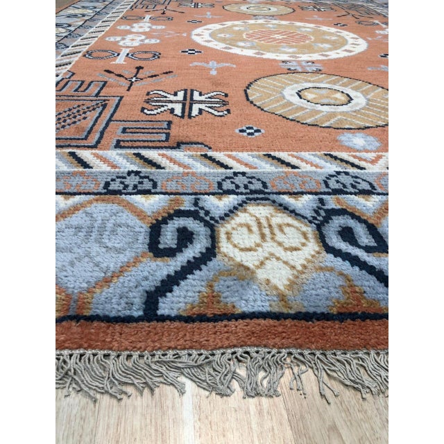 10x14 Jade Traditional Coral Geometric Medallion Hand Knotted Wool Carpet Rug For Sale - Image 4 of 8