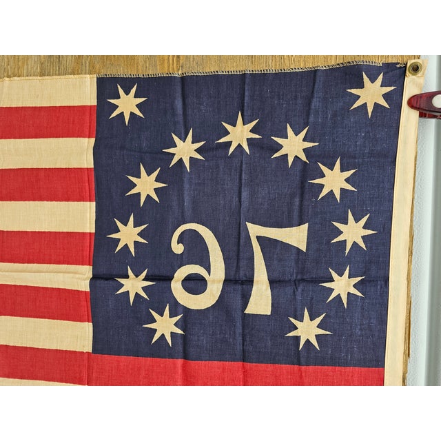 1970s Vintage Bennington 76 Flag Bicentennial Americana Patriotic Folk Art Banner 36 X 24 For Sale - Image 5 of 13