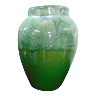 Arts & Crafts Green Glazed Pottery Vase For Sale