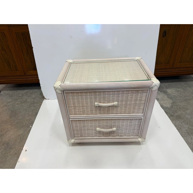 Mid-Century Modern Vintage Wicker Nightstands 1980's -a Pair For Sale - Image 3 of 13