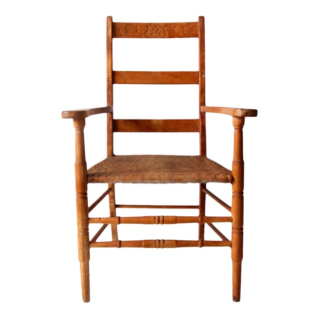 Vintage Woven Seat Arm Chair For Sale