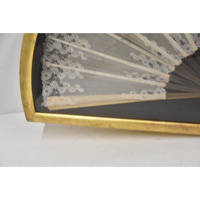 Framed Antique Hand Painted Fan LARGE HAND PAINTED FRAMED FAN WITH COURTING SCENE - 29" x 17"